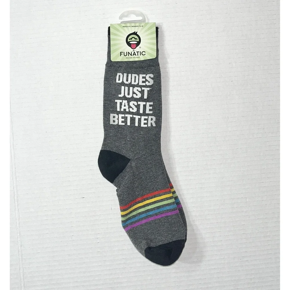 NWT Funatic Socks Unisex OS Gray Dudes Taste Better Gay Pride LGBTQ RAINBOW